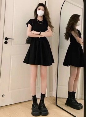 150cm矮小个子气质赫本风黑色连衣裙子装小黑短裙145加小码xxs