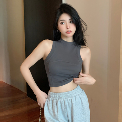150cm矮个子辣妹拼接无袖打底背心xs码短款立领吊带上衣xxs加小码