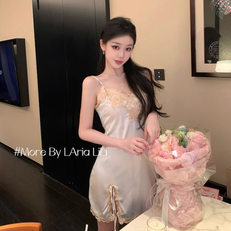 150cm小矮个子暮夜情调 性感吊带睡裙女夏季带胸垫冰丝睡衣xxs码