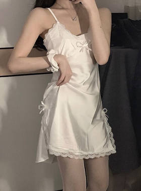 150cm小个子私房蕾丝性感纯欲睡裙薄款吊带短款蝴蝶结居家服xxs码