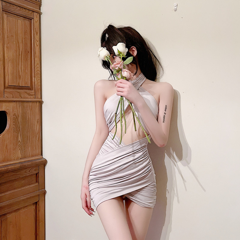 150cm矮小个子纯色辣妹镂空紧身包臀性感夜店连衣裙145加小码xxs