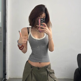 叠穿背心xxs码 150cm小矮个子复古辣妹小吊带内搭外穿修身 显瘦无袖