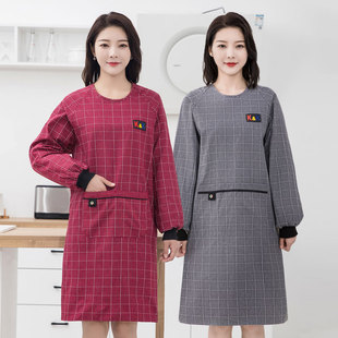 女上班透气带袖 防污工作服 罩衣家用厨房围裙做饭时尚 加厚棉布长袖