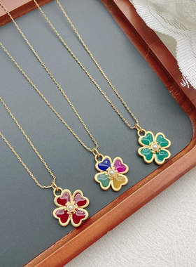 铜铸镀金珐琅珍珠镶嵌精致项链女