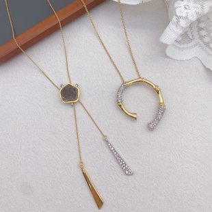 欧美时尚饰品鬼才设计仿山石流苏气质款项链镶钻马蹄吊坠锁骨链女