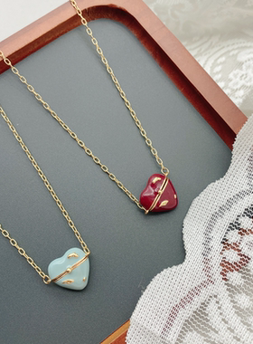 铜铸镀金珐琅彩立体爱心项链女