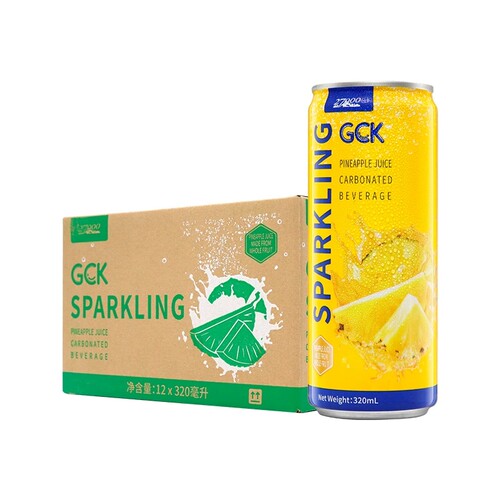 27000GCK越南进口菠萝气泡果汁饮品320ml*12罐 整箱气泡水
