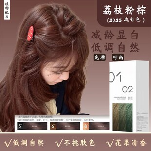 网红荔枝粉棕盒装染发剂膏自己在家染流行色减龄显白花果清香免漂