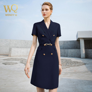 美容院店长职业装连衣裙女士短袖夏款OL通勤收腰双排扣白领西装裙