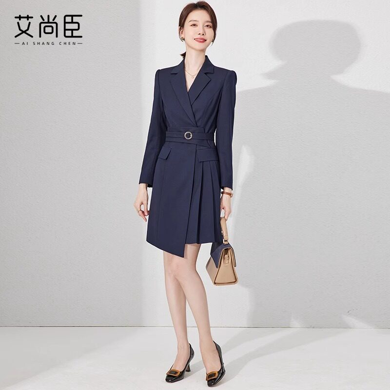 艾尚臣连衣裙女士秋冬爱尚臣前台接待案场客服经理职业正装西装裙