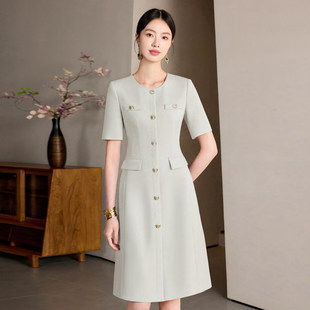 艾尚臣职业装连衣裙女夏季白领上班通勤主持人上镜装美容师工作服