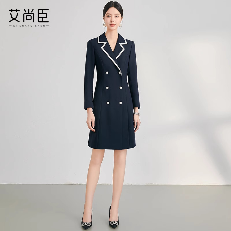 西装连衣裙女冬长袖双排扣艾尚臣