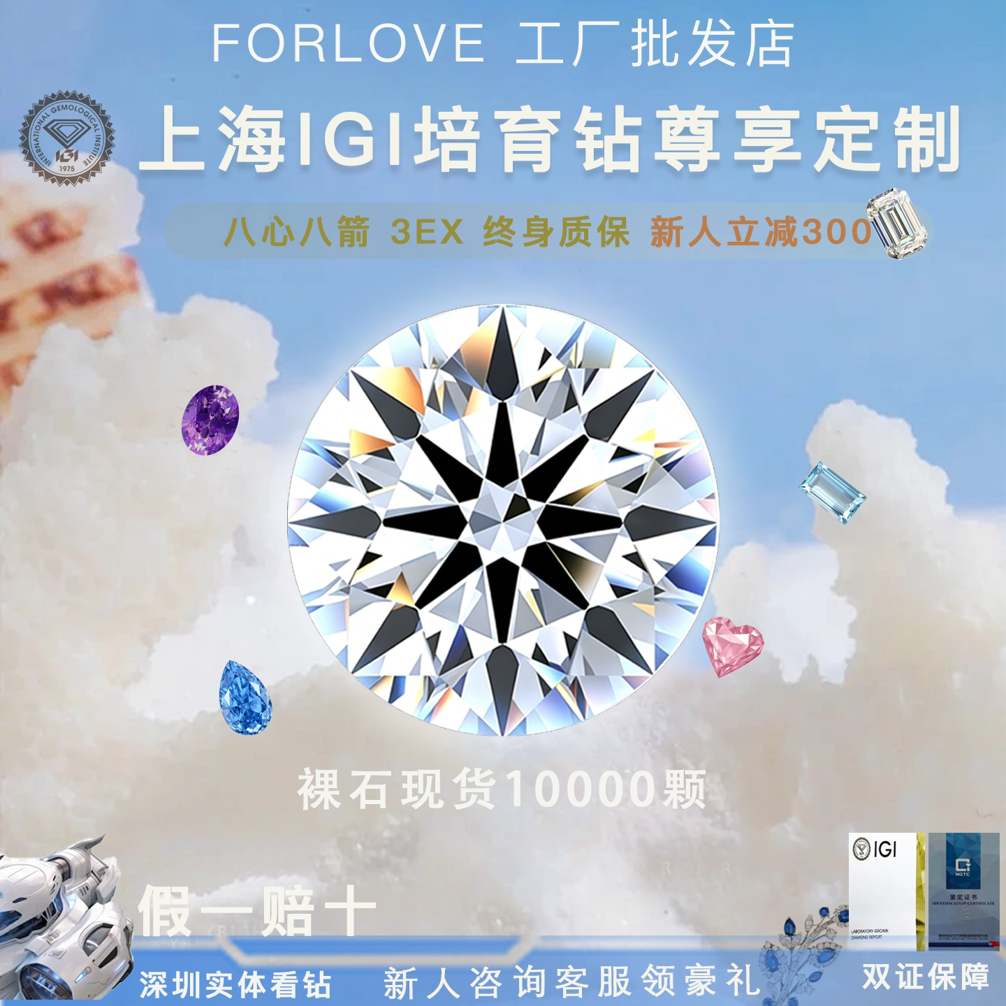 IGI培育钻石一克拉钻戒送礼