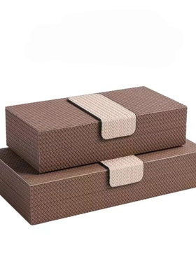 现代轻奢米白色编织皮革首饰盒