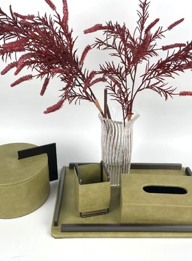 现代简约轻奢皮革托盘摆件