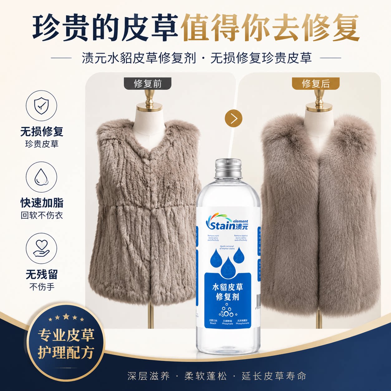 水貂皮草回软剂皮毛缩水发硬水貂狐狸柔软剂滋养奢侈品贵妃护理