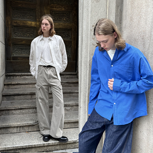 衬衫 EMP 宽松休闲长袖 复古Cleanfit纯色基础款 男女 成衣水洗美式