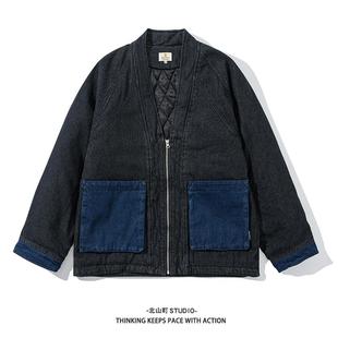 EMP 水洗棉服外套 日系宽松日系复古棉衣道袍撞色口袋男女休闲个性