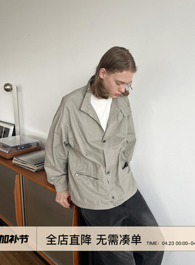 EMP 复古立领防风休闲开衫工装夹克男春秋新款宽松户外冲锋衣外套