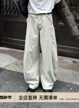 EMP 美式复古水洗直筒廓形弯刀休闲裤男女Cleanfit宽松阔腿工装裤