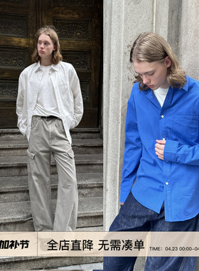 EMP 成衣水洗美式复古Cleanfit纯色基础款宽松休闲长袖衬衫男女