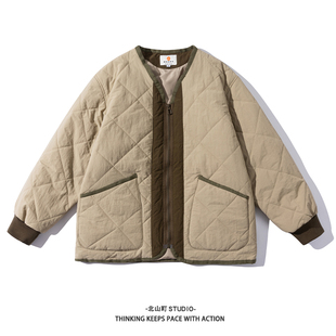 EMP 复古菱形压线加厚保暖棉衣外套棉服撞色青年上衣 日系冬装