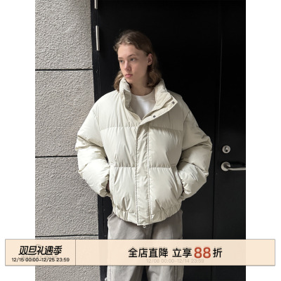 EMP 90白鸭绒冬季基础款宽松立领羽绒服男女PU皮衣面包服保暖外套