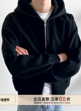 EMP Studio 美式复古boxy开衫连帽卫衣男女Cleanfit短款拉链外套