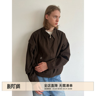 开衫 复古刺绣翻领哈灵顿夹克男女春秋宽松休闲工装 外套 美式 EMP