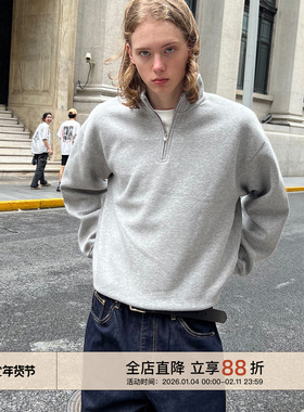 EMP 美式复古灰色立领半拉链套头卫衣男女Cleanfit宽松休闲外套