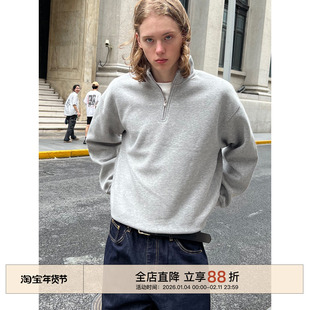 EMP 美式复古灰色立领半拉链套头卫衣男女Cleanfit宽松休闲外套