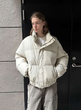 EMP 90白鸭绒冬季基础款宽松立领羽绒服男女PU皮衣面包服保暖外套