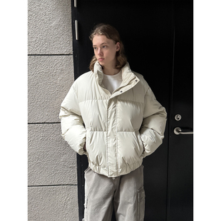 宽松立领羽绒服男女PU皮衣面包服保暖外套 基础款 EMP 90白鸭绒冬季