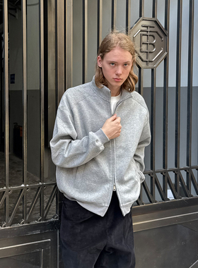 EMP 美式复古灰色立领开衫卫衣男女Cleanfit短款休闲双拉链外套