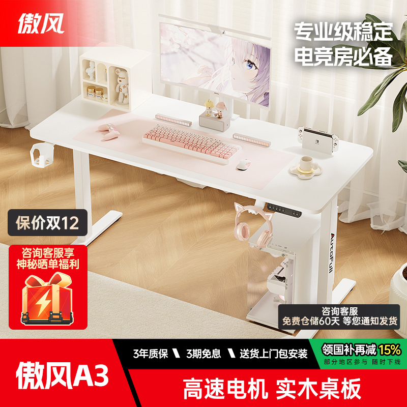 傲风升降实木简易出租屋电竞桌