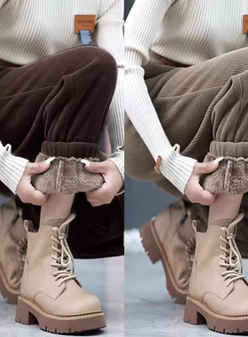 加绒加厚哈伦卫裤子女士秋冬季新款百搭保暖高腰束脚显瘦休闲长裤