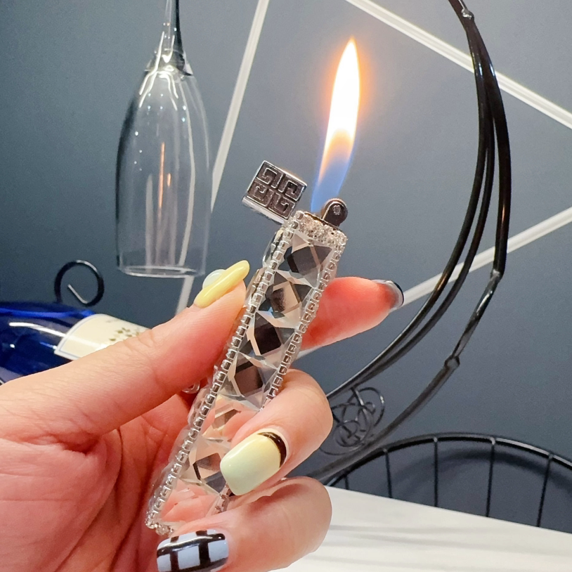个性满钻细长砂轮充气打火机金属女士创意便携点烟器潮流生日礼物