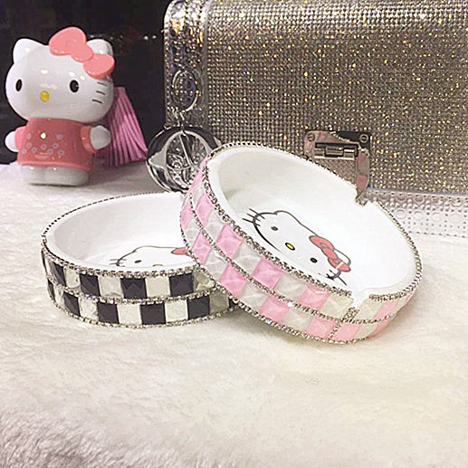 奢华包邮陶瓷烟灰缸 时尚创意KT猫镶钻水钻烟灰缸 生日礼物礼品