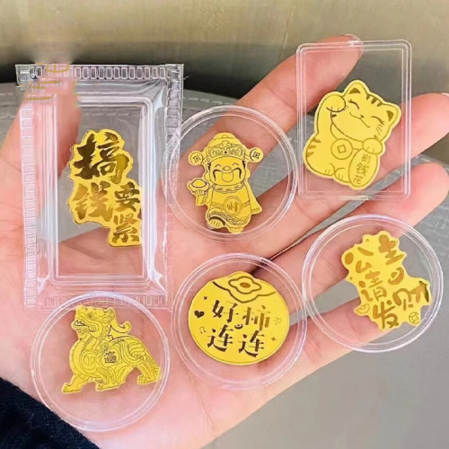 纯黄金手机贴财库0.1克真999足金片暴富葫芦平安喜乐后背古贴水贝