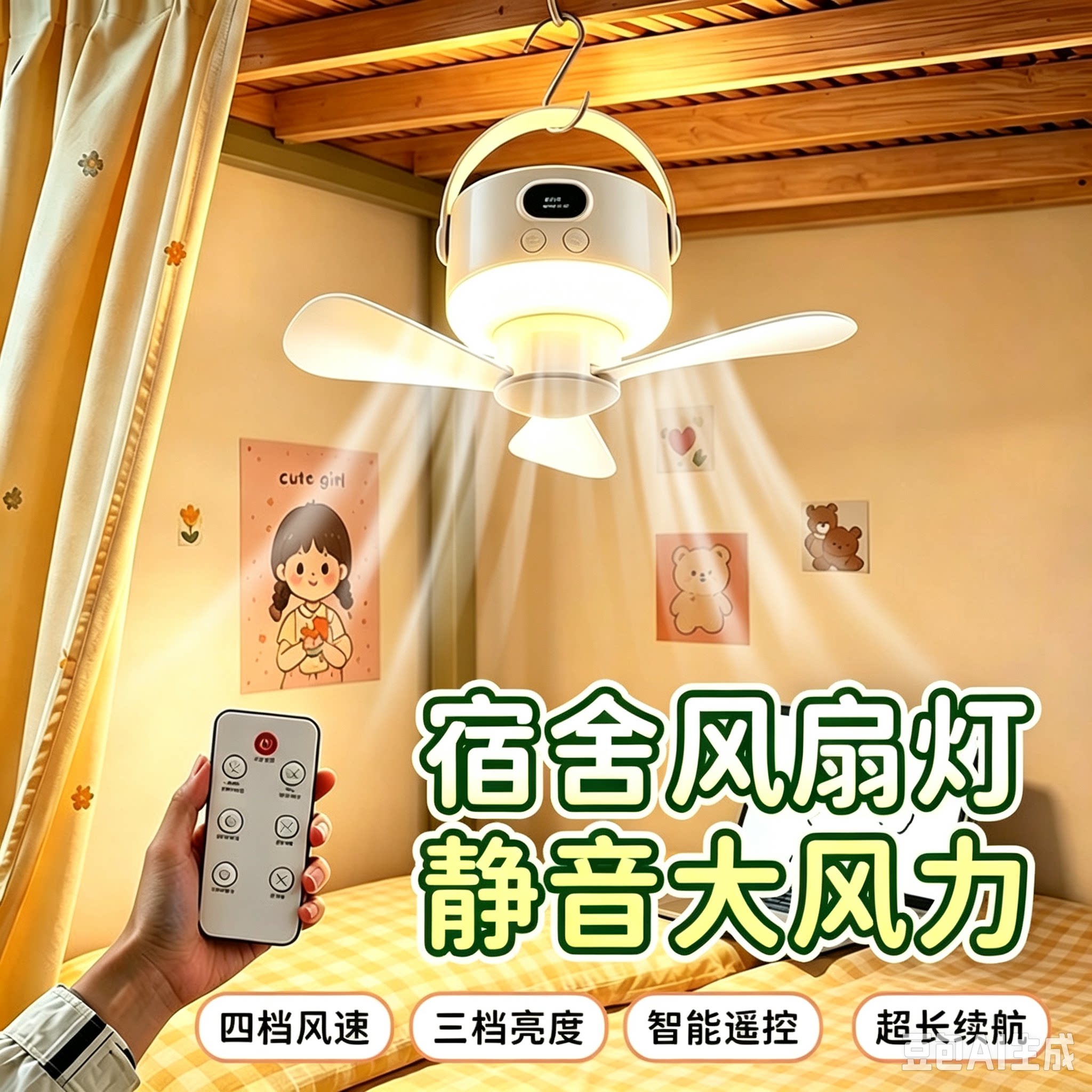 【宿舍风扇小夜灯】长续航大风力图片