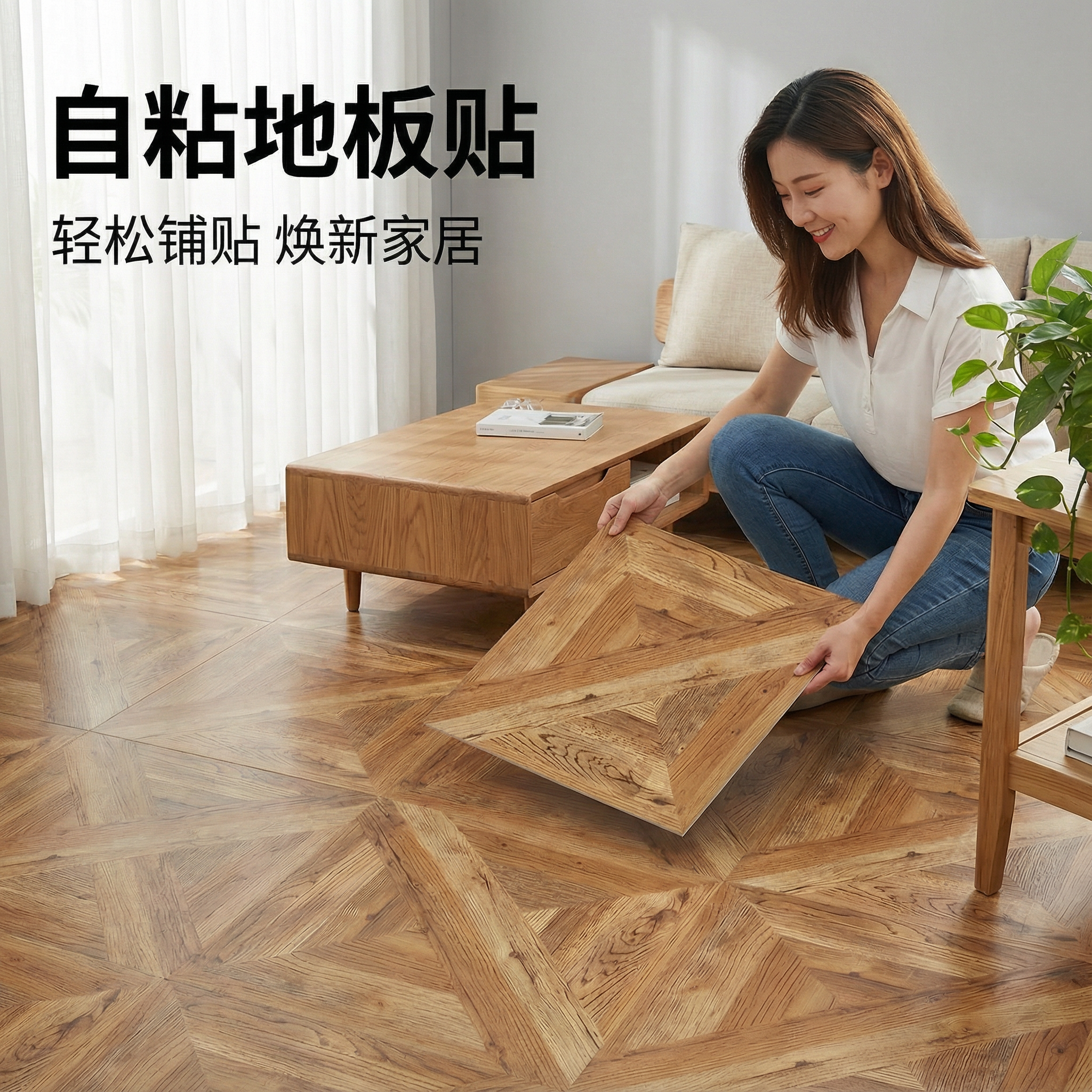 PVC地板革自粘地板贴加厚耐磨防水仿瓷砖木纹石塑胶水泥面贴遮丑,家装主材,PVC地板,淘宝优惠券,粉丝福利购,淘宝优惠卷