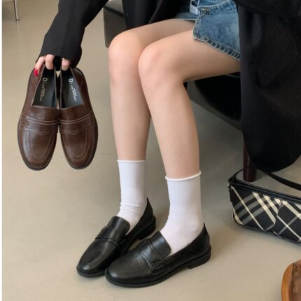 秋冬小皮鞋女英伦风2025百搭袜子鞋日系jk制服平底单鞋乐福鞋