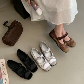 复古风拼色方头浅口玛丽珍鞋 2026春夏真皮气质通勤休闲鞋