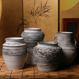 复古侘寂风花瓶花盆新中式仿古干花瓶绿植老桩民宿客厅橱窗摆件