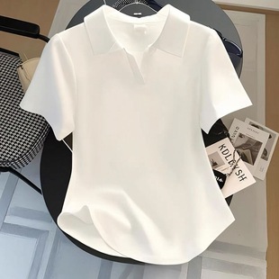 简约休闲上衣 纯棉正肩短袖 POLO衫 女士宽松显瘦纯色短款 百搭时尚