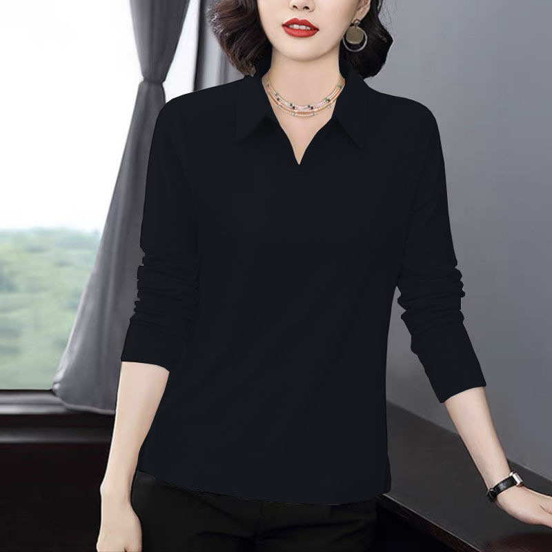 春秋季新款纯棉长袖POLO领女士