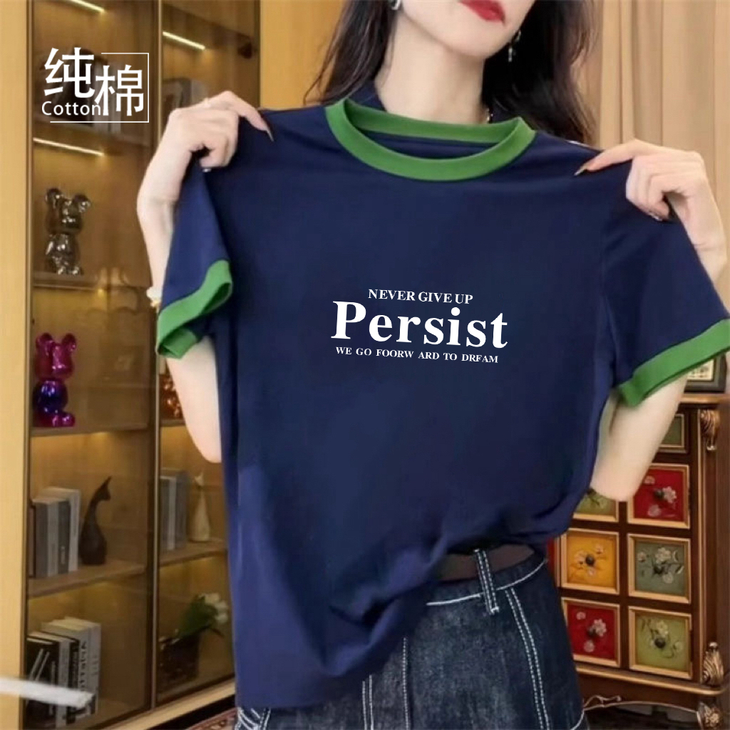 夏季新款纯棉女短袖T恤修身显瘦圆领上衣时尚印花百搭舒适打底衫