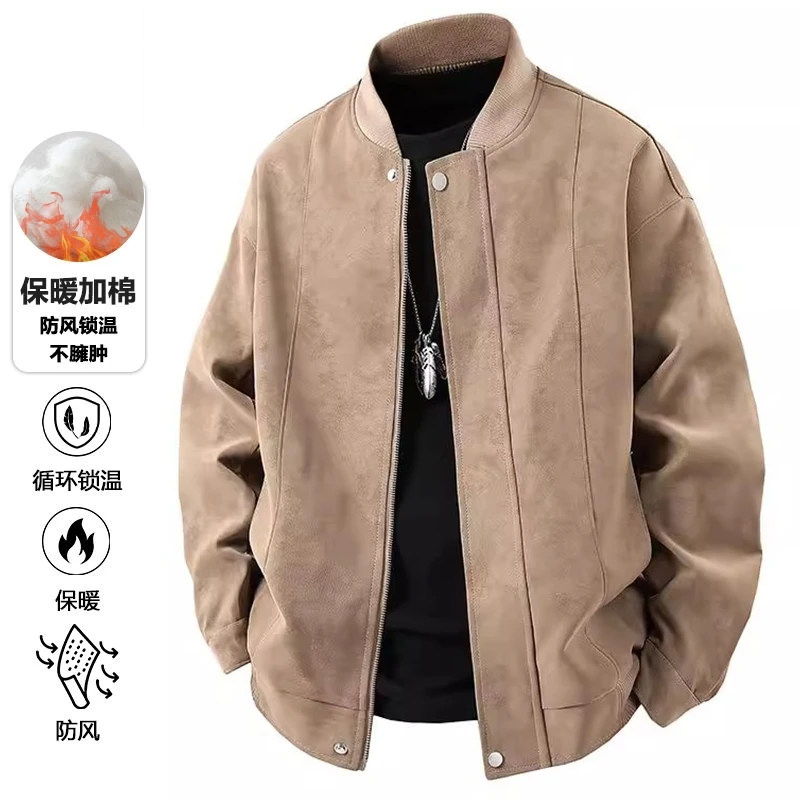 成熟痞帅男士外套秋冬款男装新款加棉加厚保暖棒球领防风潮牌夹克