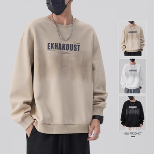 男士卫衣男春秋款圆领潮牌男装2025新款男款长袖上衣秋季无帽春装