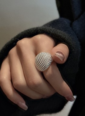 S925纯银韩版小众设计感圆珠戒指韩式时髦INS风质感指环